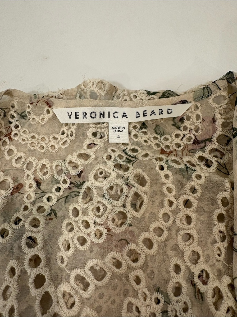Veronica Beard Mayam Eyelet Ruffle Sleeve V-Neck Top - Cream - 4 - Picture 14 of 14